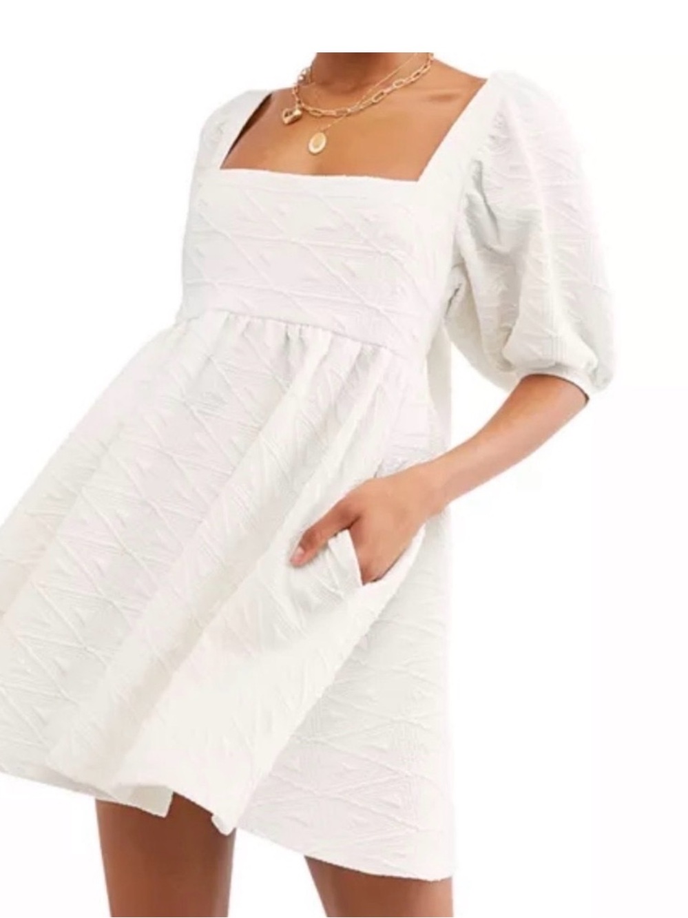 Free People White Eyelet V-Neck Mini Dress